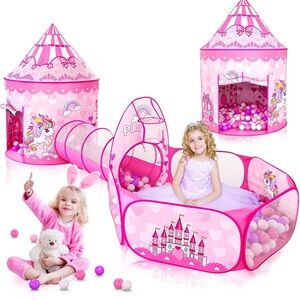 NIB Gift for Girls, Princess Tent with Tunnel, Kids Castle Playhouse Princess